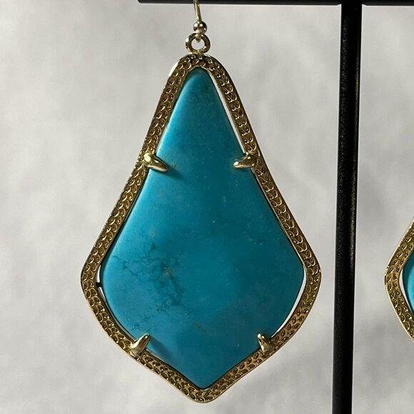 KENDRA SCOTT Retired Alexandra Statement Earrings Turquoise & Gold - Picture 3 of 8